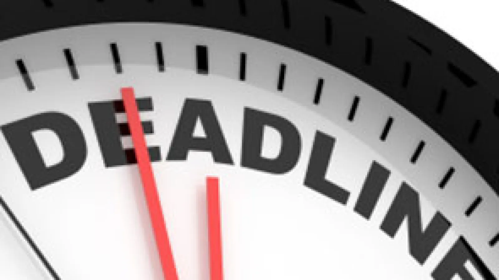 An analog clock with the text: deadline